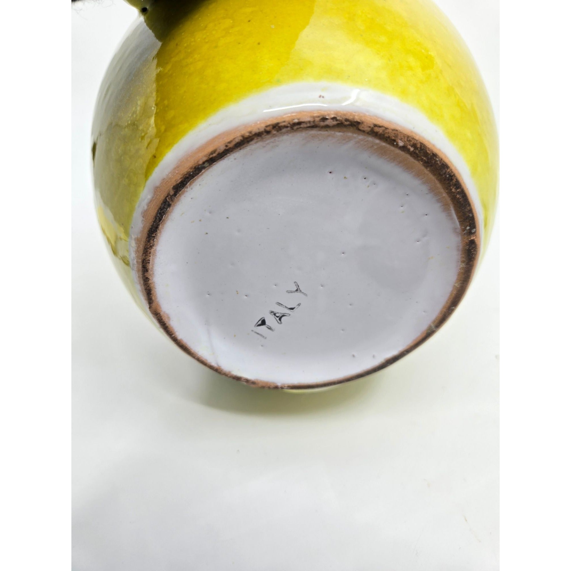 Hand-Painted Italian Ceramic Pitcher With Floral Design & Curved Handle - Yellow & Green