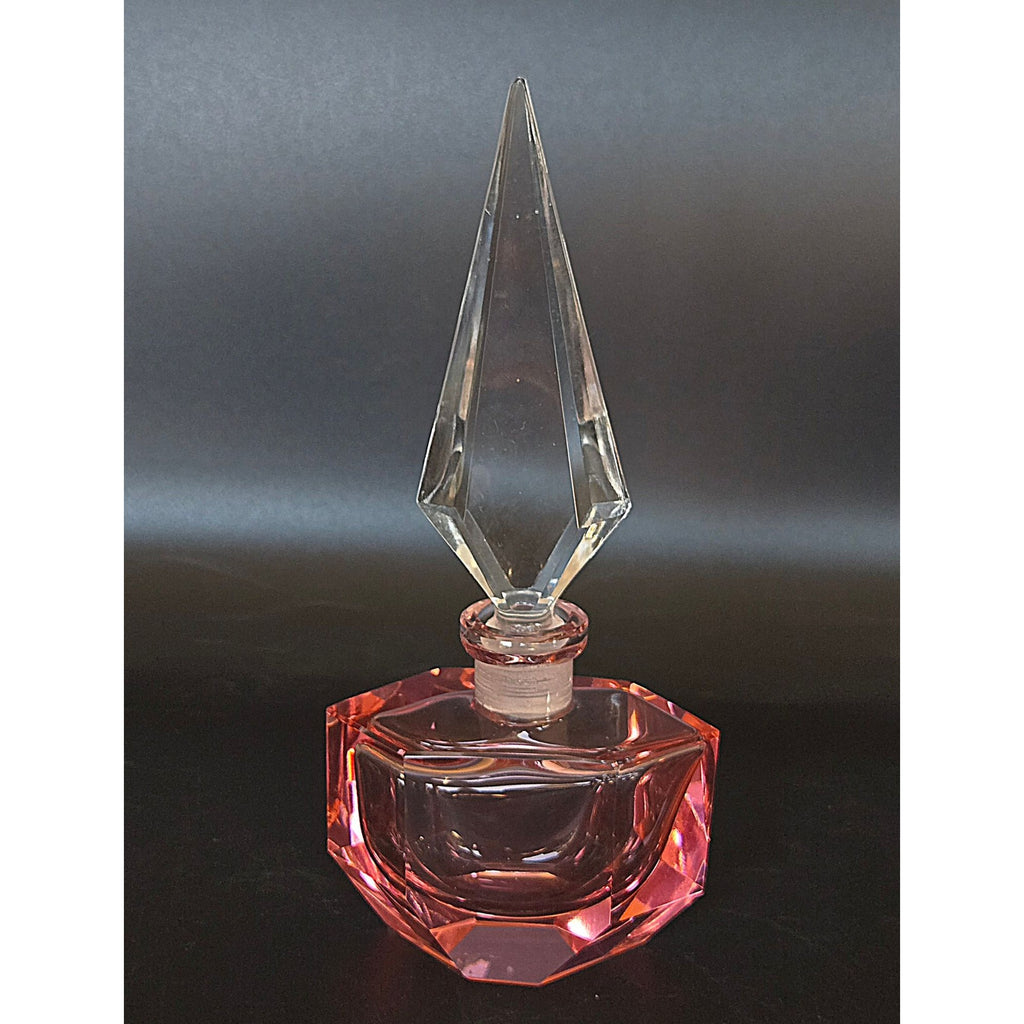 1930s Pink Czech Crystal Perfume Bottle w/ Faceted Stopper