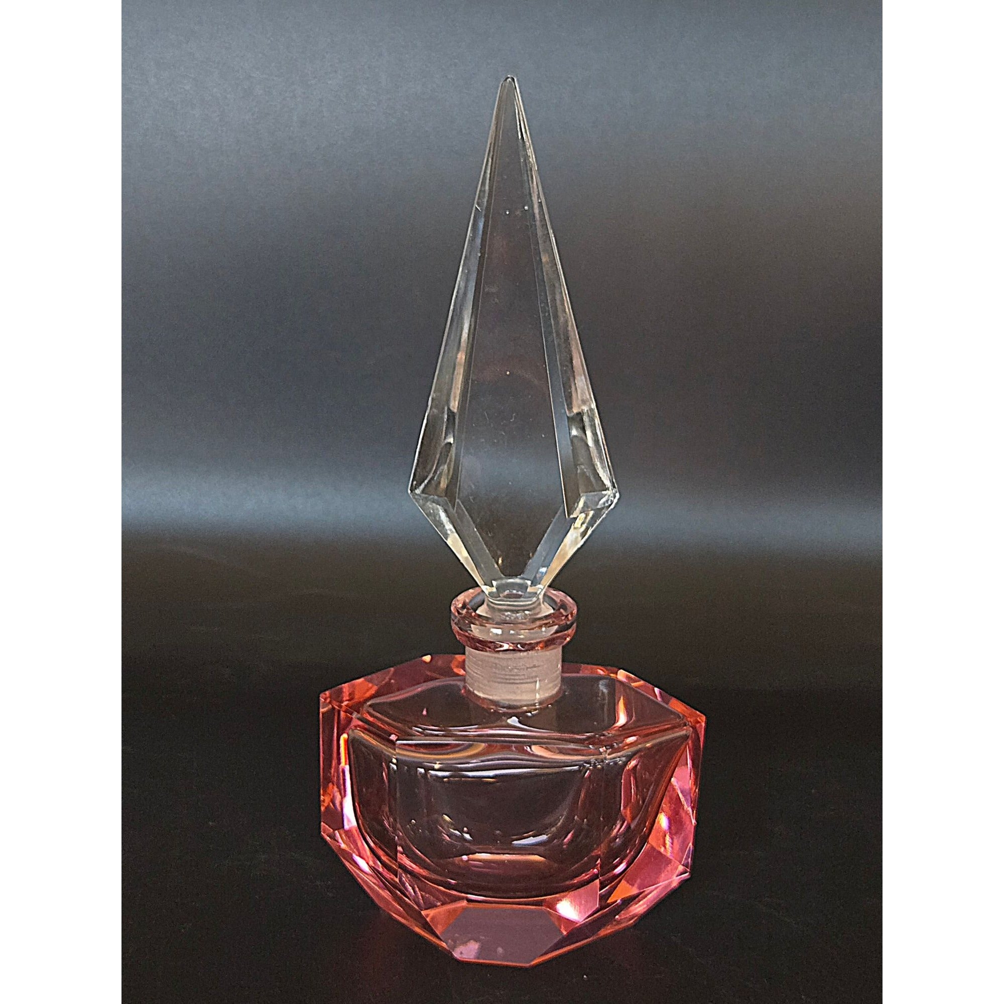 1930s Pink Czech Crystal Perfume Bottle w/ Faceted Stopper