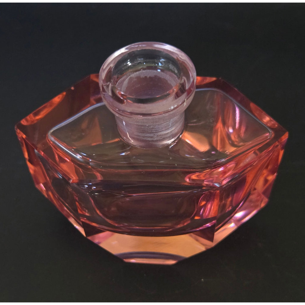 1930s Pink Czech Crystal Perfume Bottle w/ Faceted Stopper