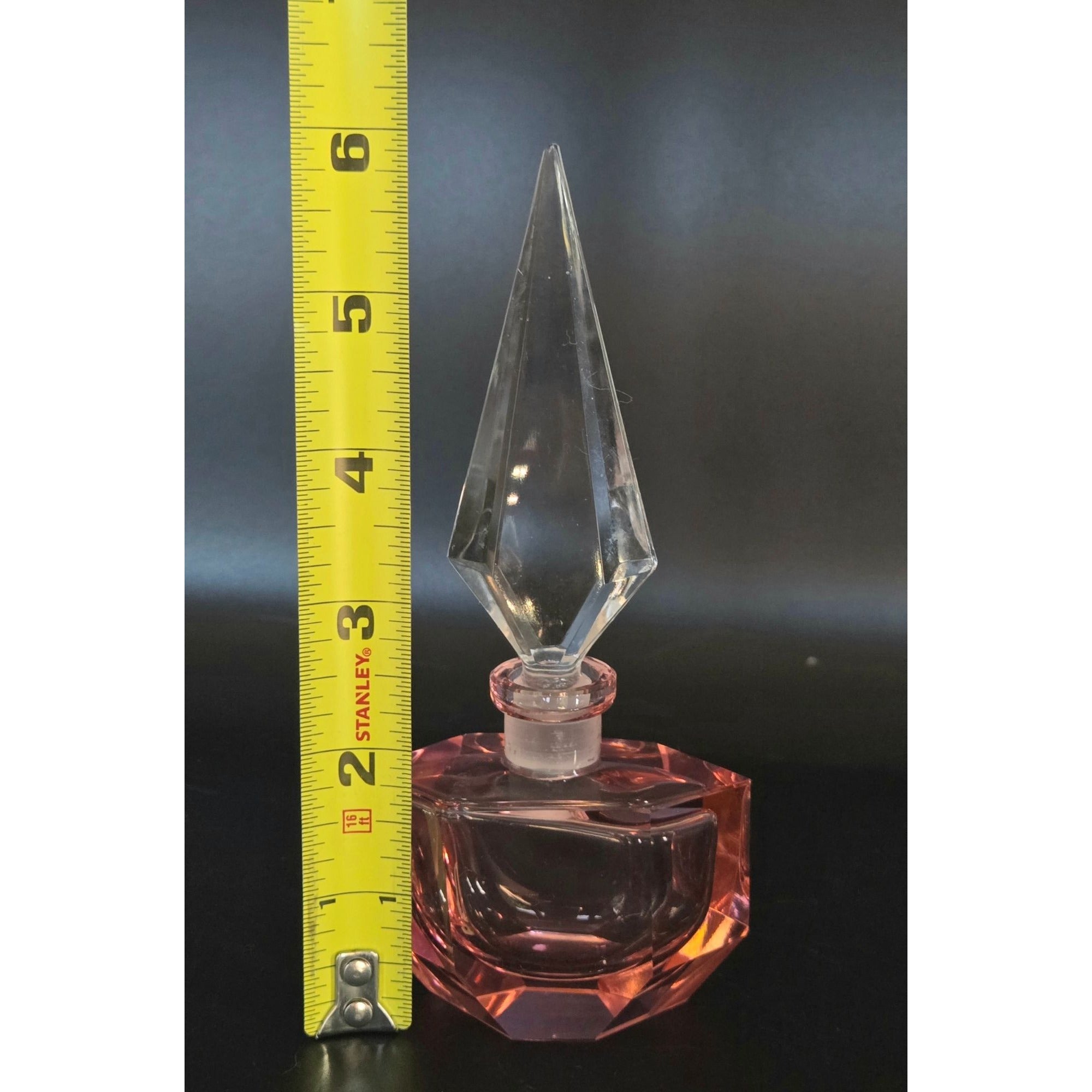 1930s Pink Czech Crystal Perfume Bottle w/ Faceted Stopper