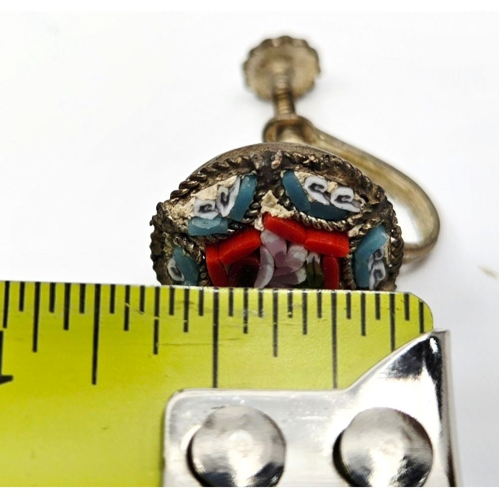Vintage Italian Micromosaic Earrings Floral Glass Tiles .5 inch Screw Backings