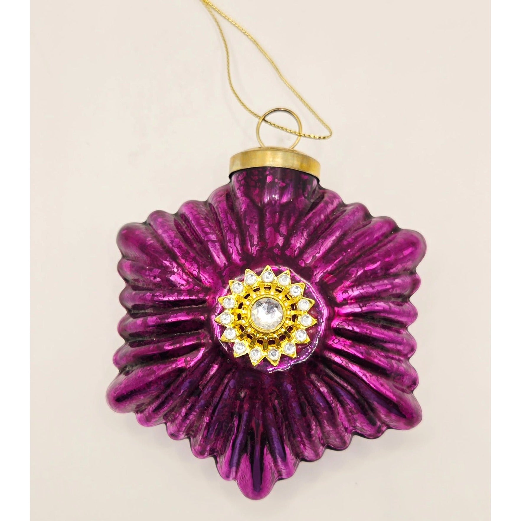Pottery Barn Kugel Ornament Magenta Purple Mercury Glass Snowflake w/Rhinestones