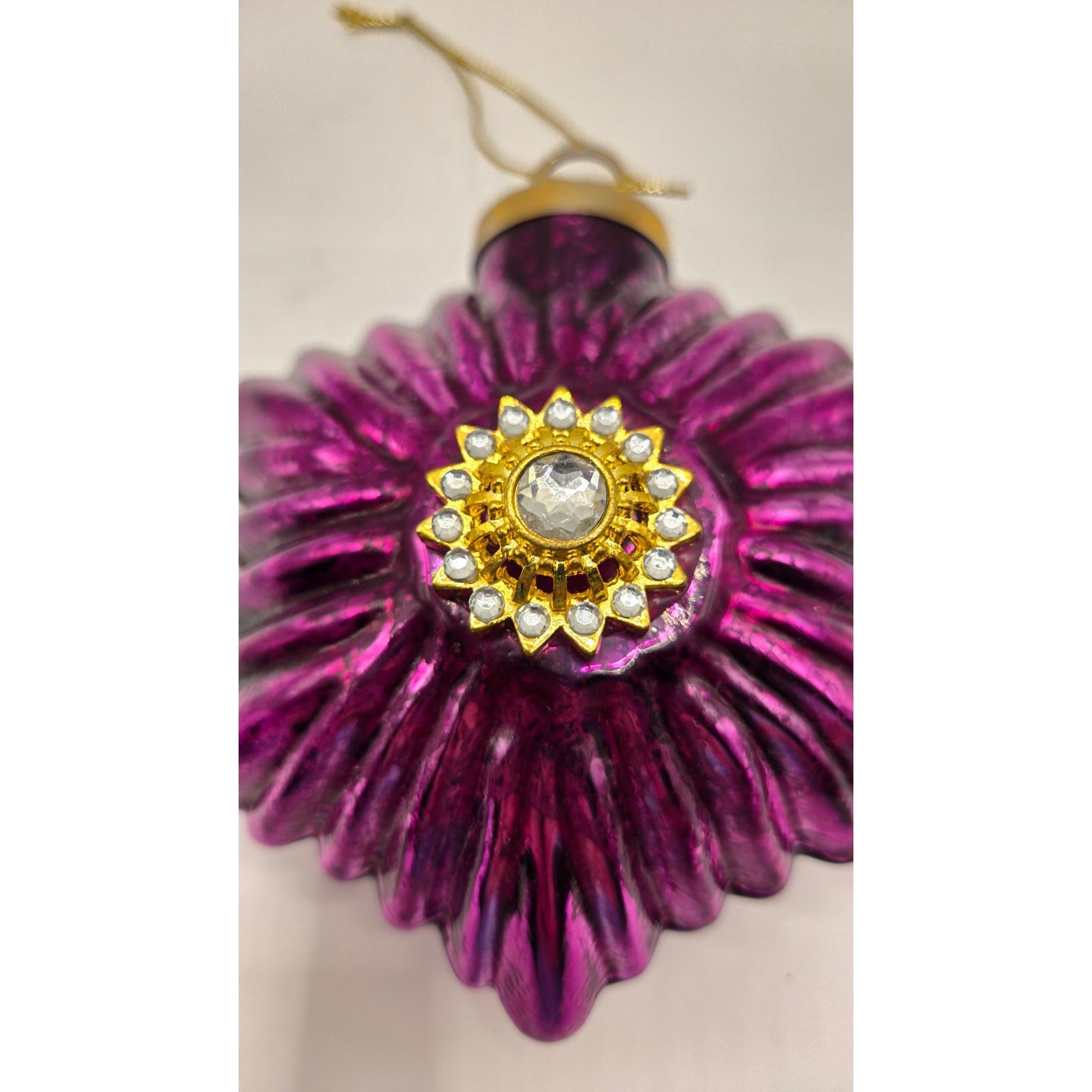 Pottery Barn Kugel Ornament Magenta Purple Mercury Glass Snowflake w/Rhinestones