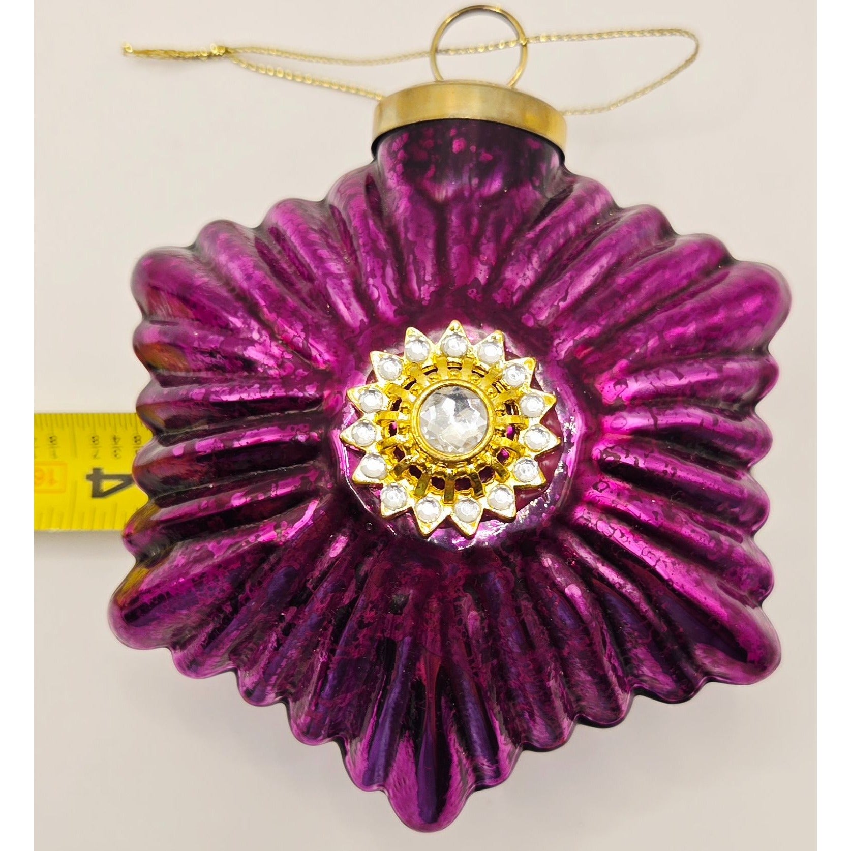 Pottery Barn Kugel Ornament Magenta Purple Mercury Glass Snowflake w/Rhinestones