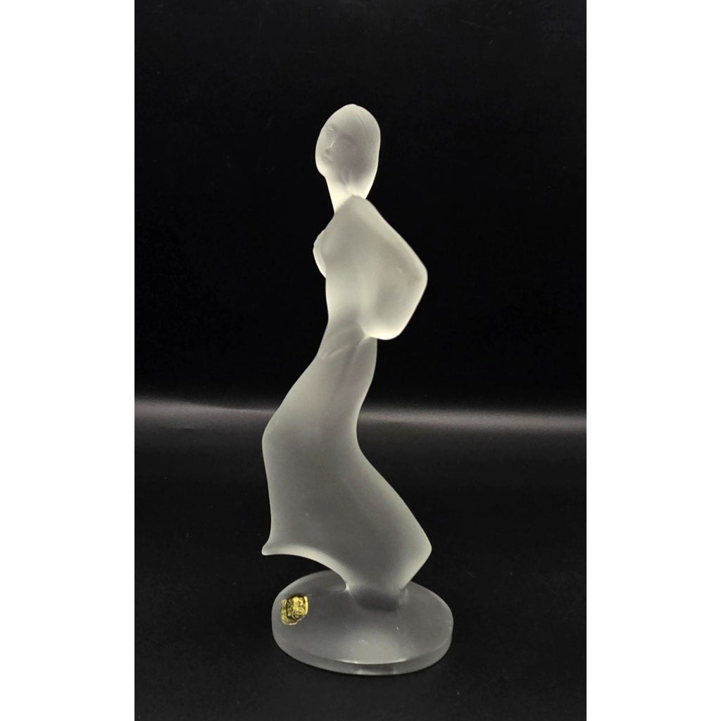 Vintage Frosted Bohemian Crystal Dancing Woman Figurine Elegant Art Deco Style