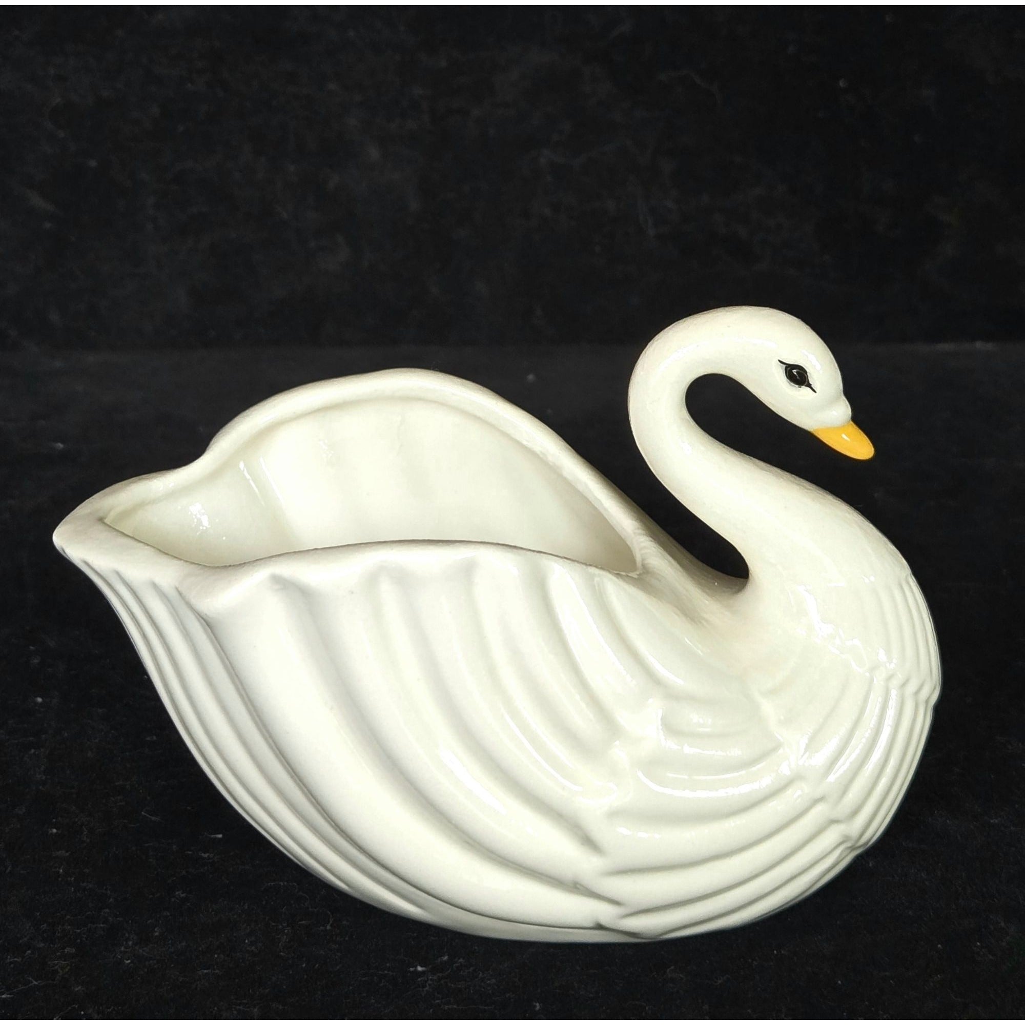Vintage Ceramic Swan Planter Vase White With Yellow Beak 5 Inches Long