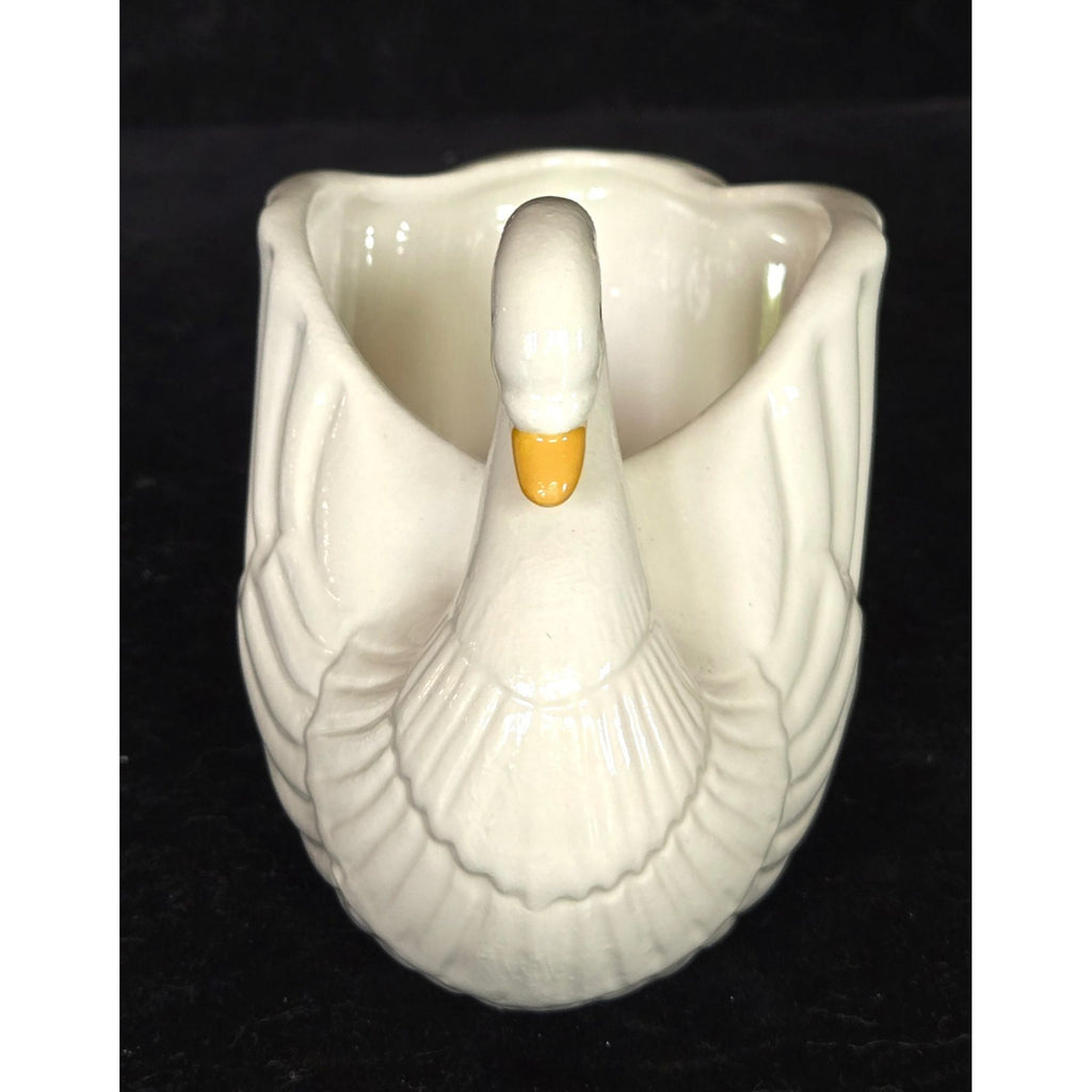 Vintage Ceramic Swan Planter Vase White With Yellow Beak 5 Inches Long