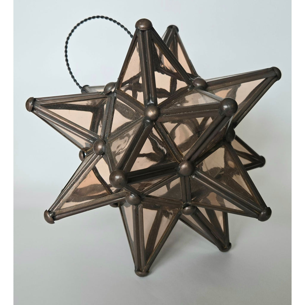 Viva Brand Moravian Star Lantern w/ Metal Stand - Bronze Frame & Pale Amber Glass - Approx. 16" T