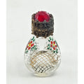 Vintage Miniature Czech Glass Perfume Bottle, Hand Painted Florals, Ormolu, Red Crystal