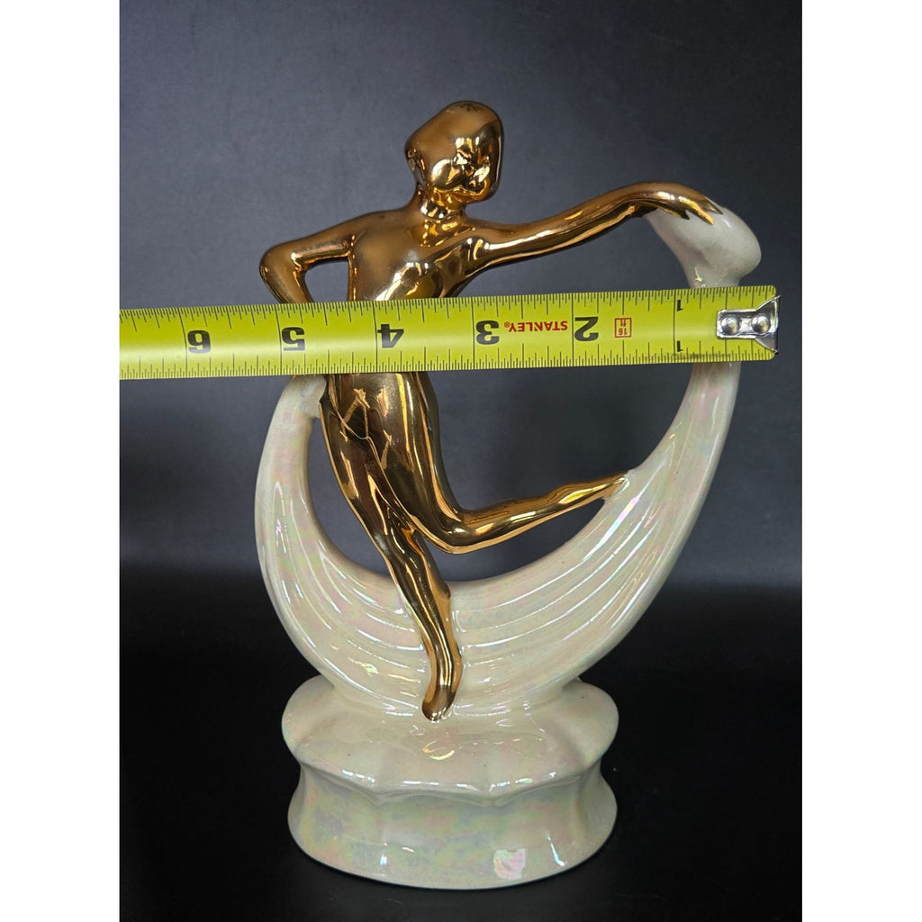 Gold & Iridescent Ceramic Dancing Figurine - Elegant Home Decor - 8" Tall