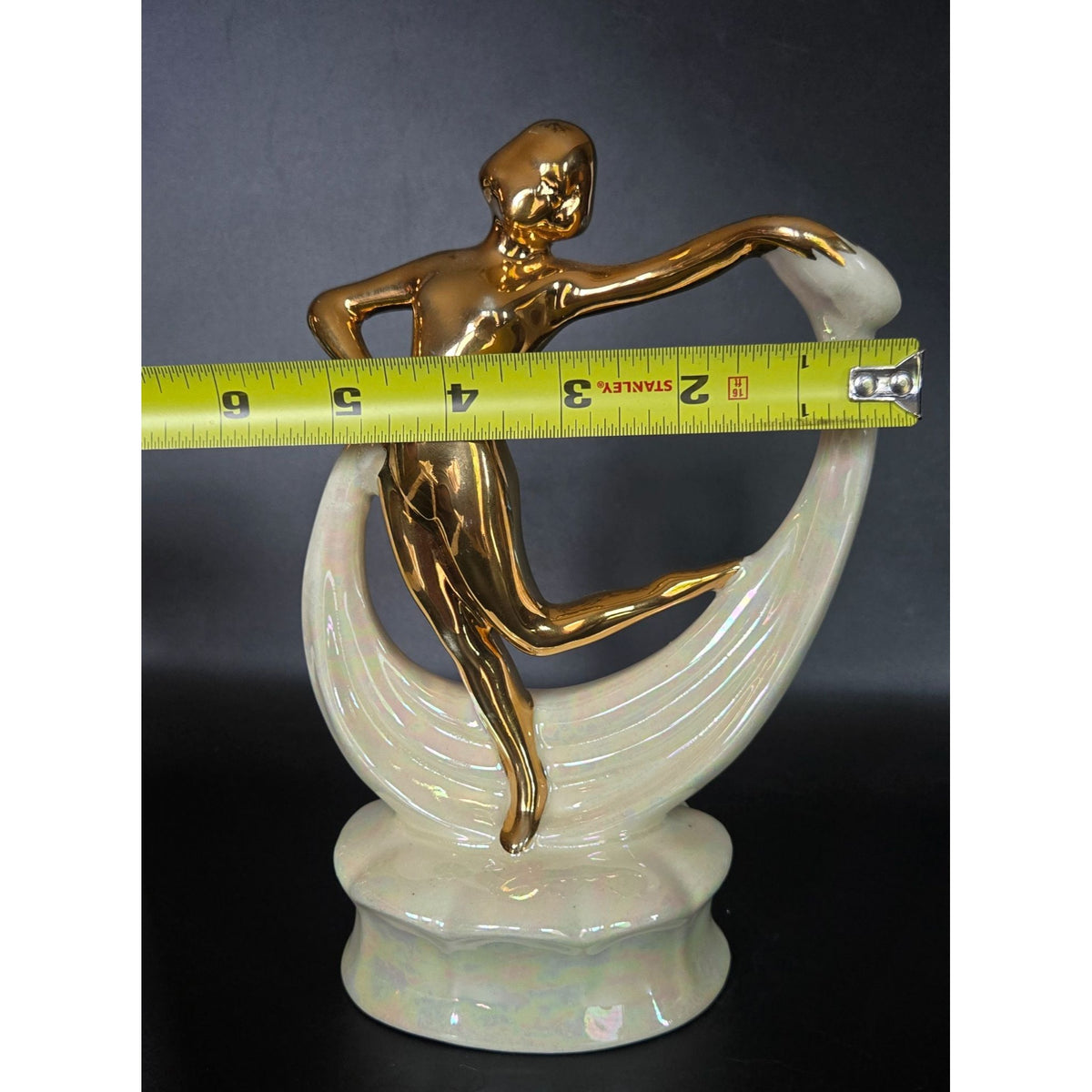 Gold & Iridescent Ceramic Dancing Figurine - Elegant Home Decor - 8" Tall