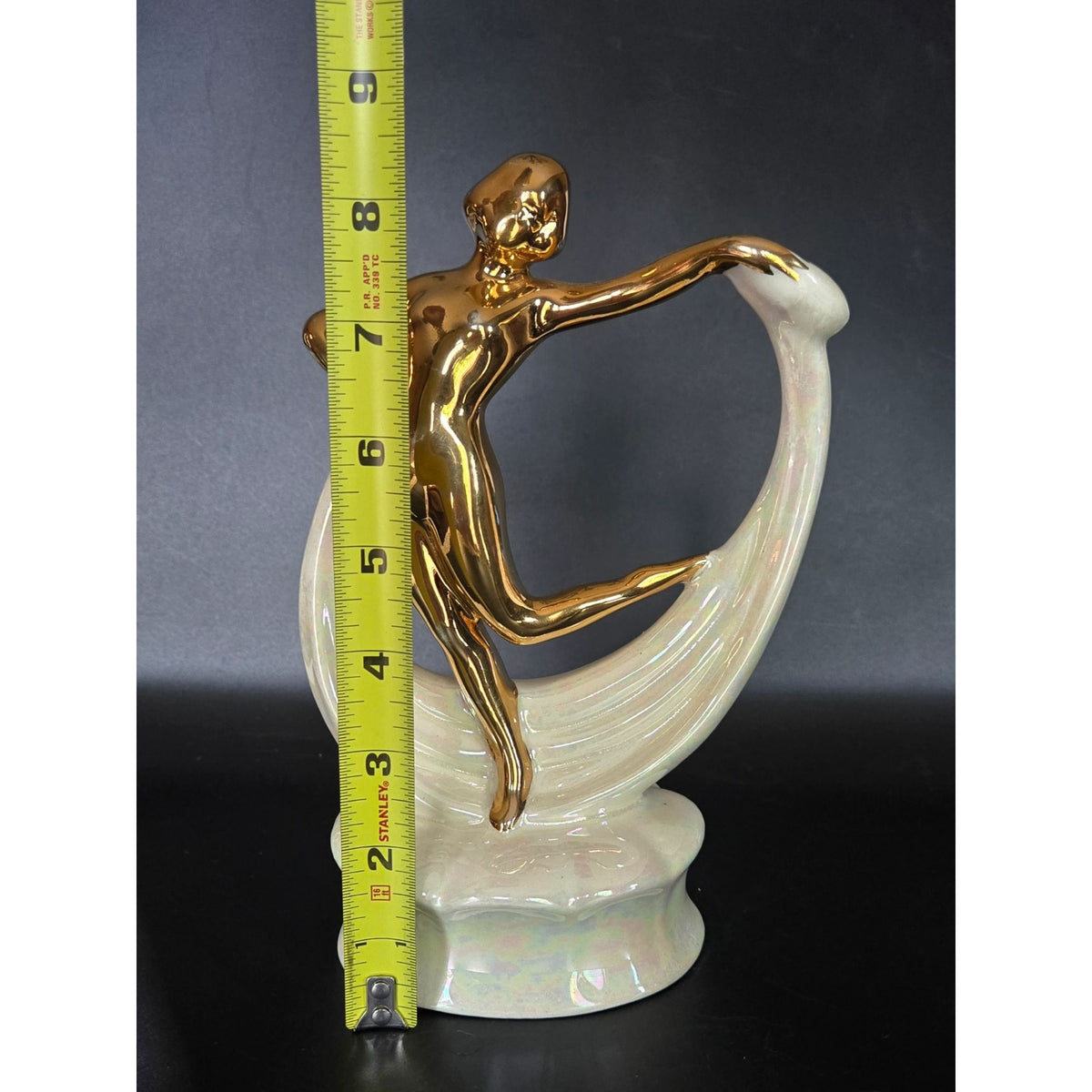 Gold & Iridescent Ceramic Dancing Figurine - Elegant Home Decor - 8" Tall