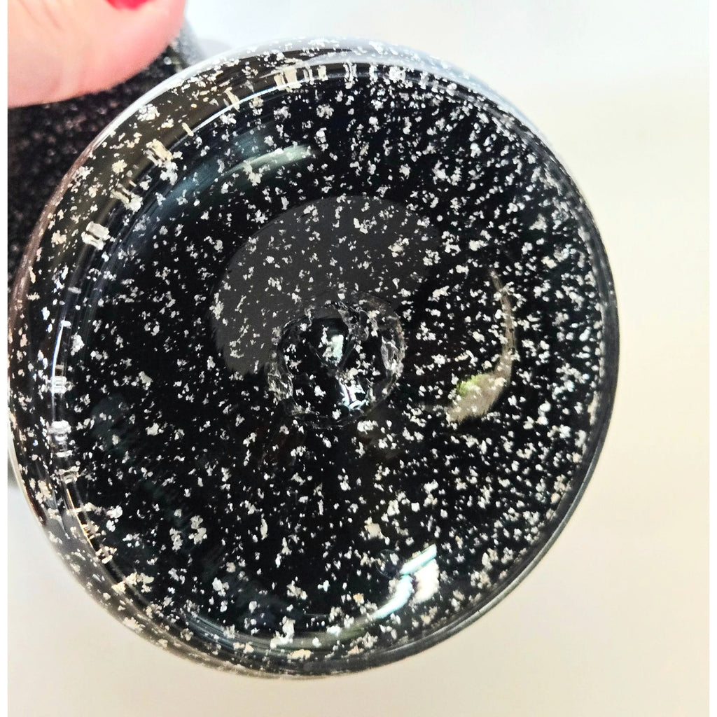 Czech Glass Welz Black & Green Silver Speckled Basket Vase - 8 Inches Tall