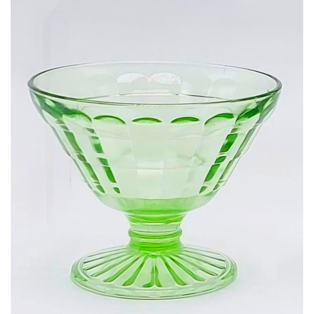 Vintage Anchor Hocking Uranium Glass Sherbet Dish Checked Pattern Glows UV