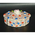 Occupied Japan Porcelain Trinket Box With Raised Florals Design & Pink Frit