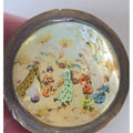Vintage Hand-Painted Mother Of Pearl & Brass Round Trinket Box With Persian-Style Scene