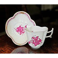 Herend Pink Raspberry Tea Cup Saucer Set Apponyi Chinese Bouquet Gold-Trimmed