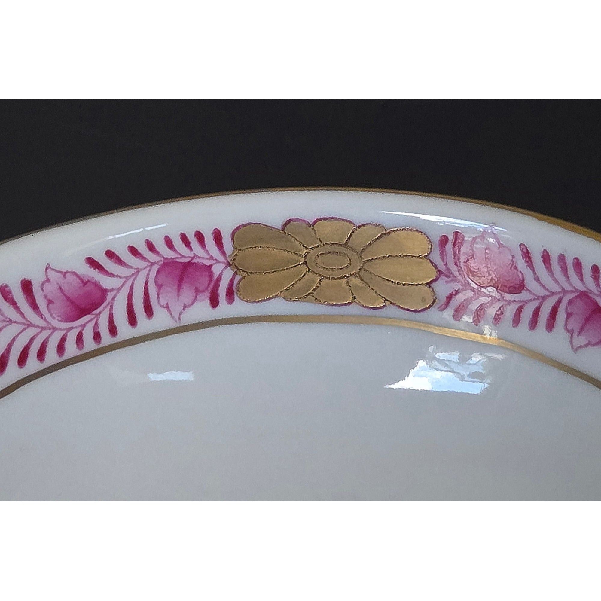 Herend Pink Raspberry Tea Cup Saucer Set Apponyi Chinese Bouquet Gold-Trimmed