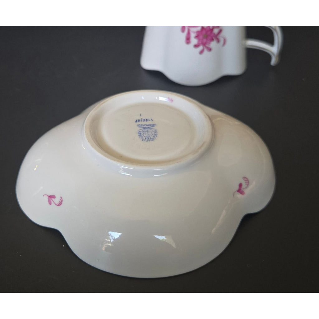 Herend Pink Raspberry Tea Cup Saucer Set Apponyi Chinese Bouquet Gold-Trimmed