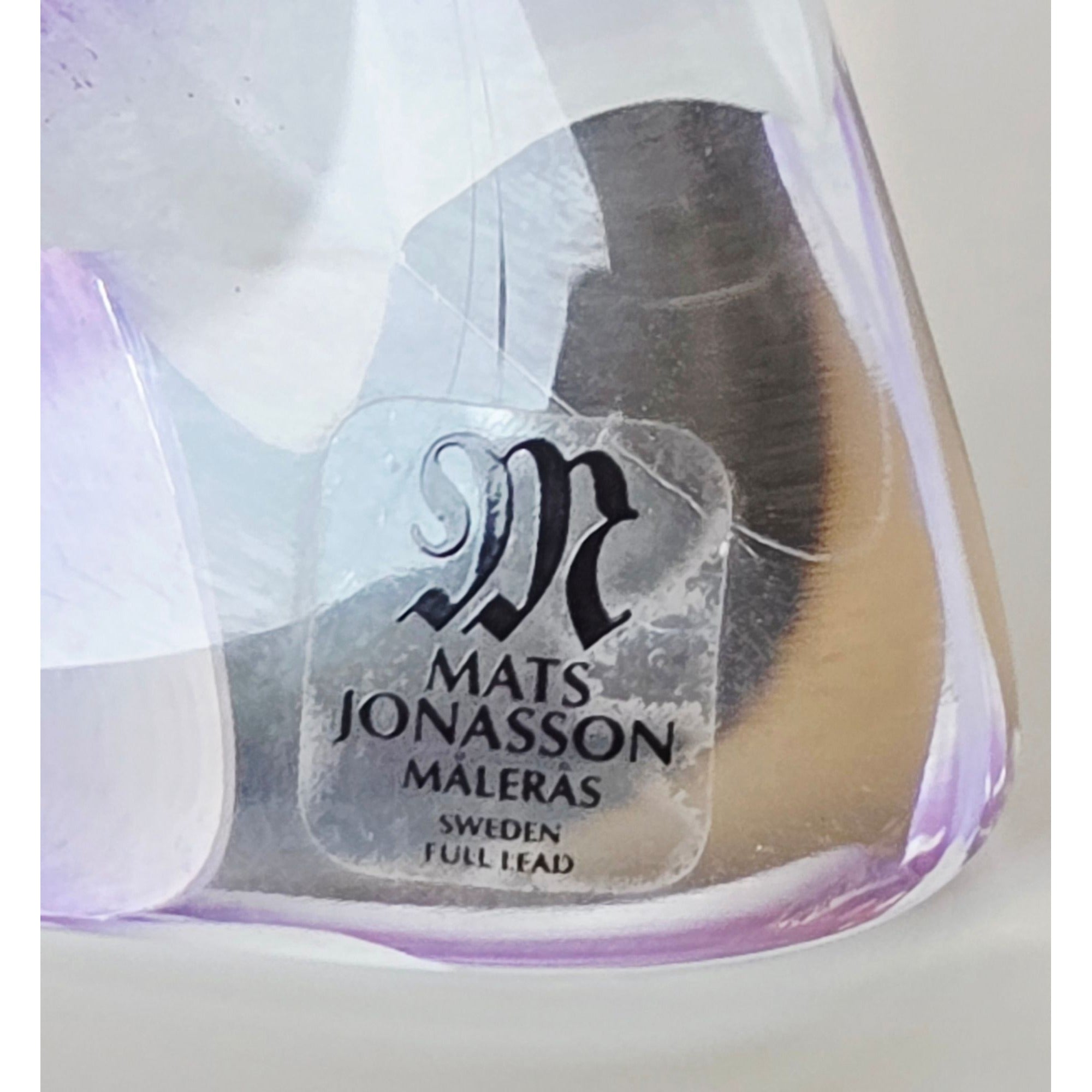 Mats Jonasson 3D Purple Orchid Lead Crystal Paperweight Handmade In Sweden 4", MINT