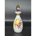 Hand-Painted Czech Floral Glass Perfume Bottle Gold Accents & Glass Stopper 7 in