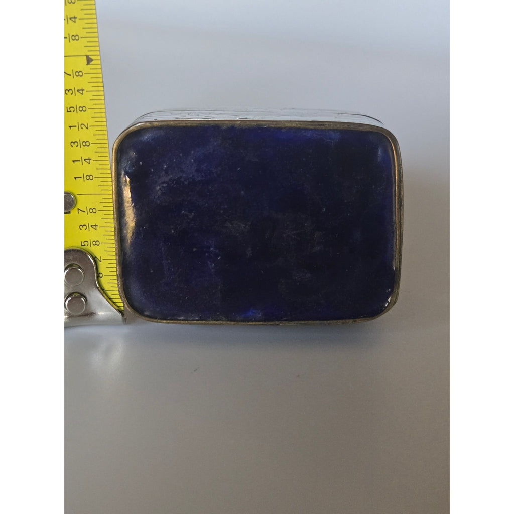 Vintage Navy Brass Cloisonné Enamel Trinket Box Floral Designs, Hinged Lid