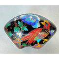 Hand-Painted Cloisonné Trinket Box With Floral & Bird Motif Black & Blue Gold Accents