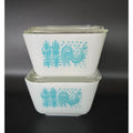 Pyrex Turquoise Amish Butterprint Refrigerator Dishes/Lids 1.5 Cup Vintage Glassware Set 4 pc
