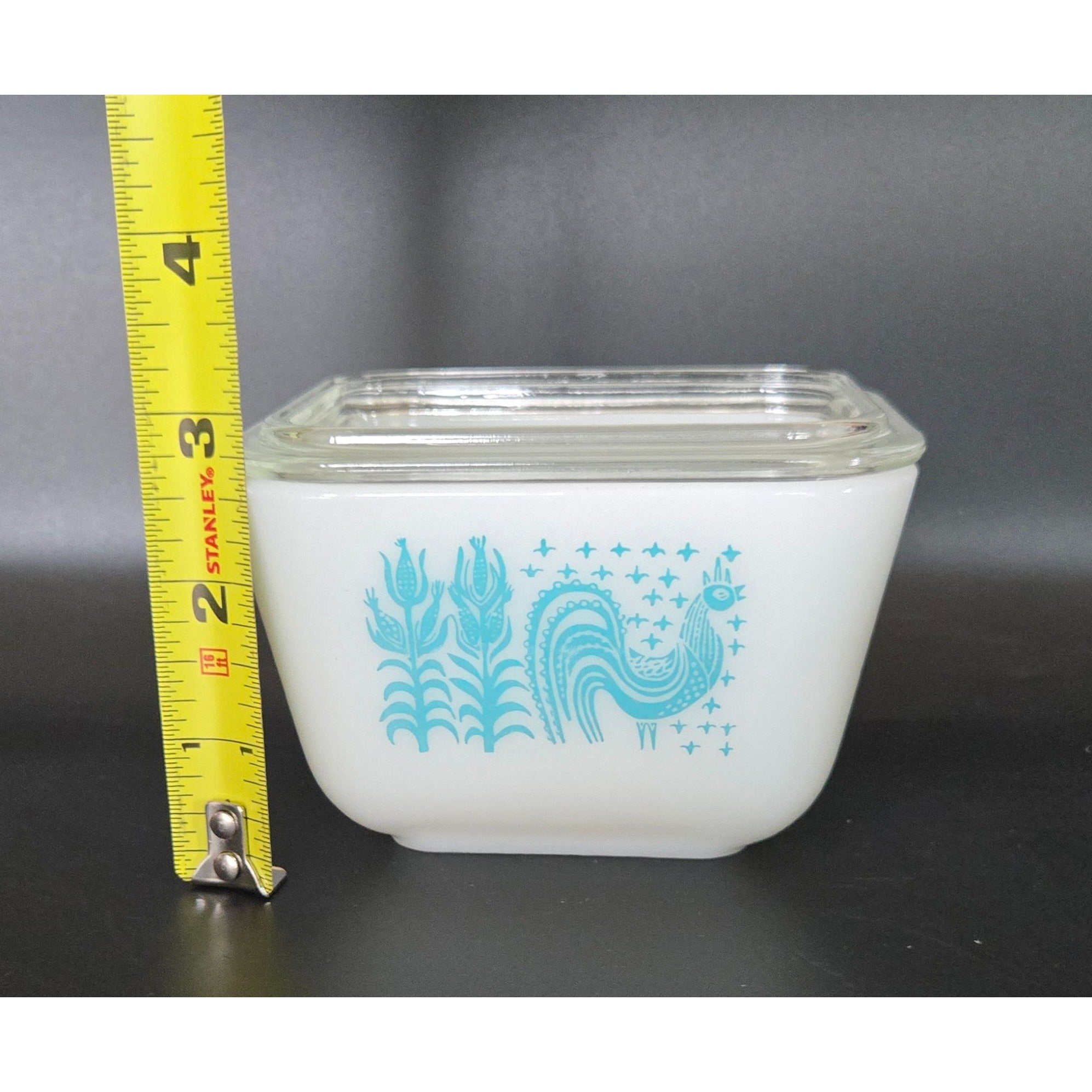 Pyrex Turquoise Amish Butterprint Refrigerator Dishes/Lids 1.5 Cup Vintage Glassware Set 4 pc