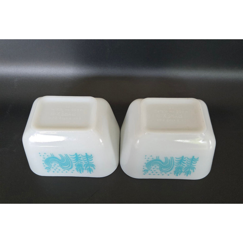 Pyrex Turquoise Amish Butterprint Refrigerator Dishes/Lids 1.5 Cup Vintage Glassware Set 4 pc