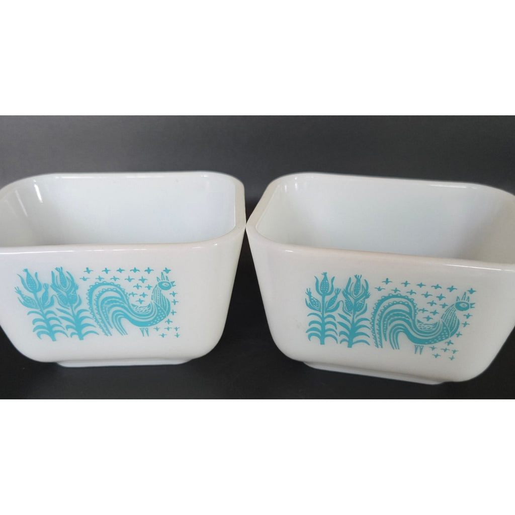 Pyrex Turquoise Amish Butterprint Refrigerator Dishes/Lids 1.5 Cup Vintage Glassware Set 4 pc