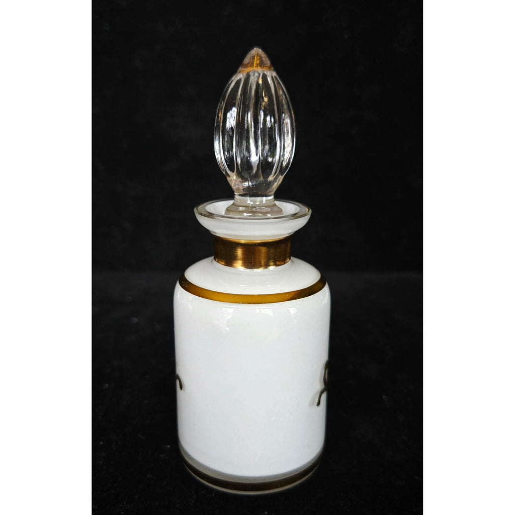 Ornate Vintage Glass Perfume Bottle With Gold Trim & Cameo Design Stopper