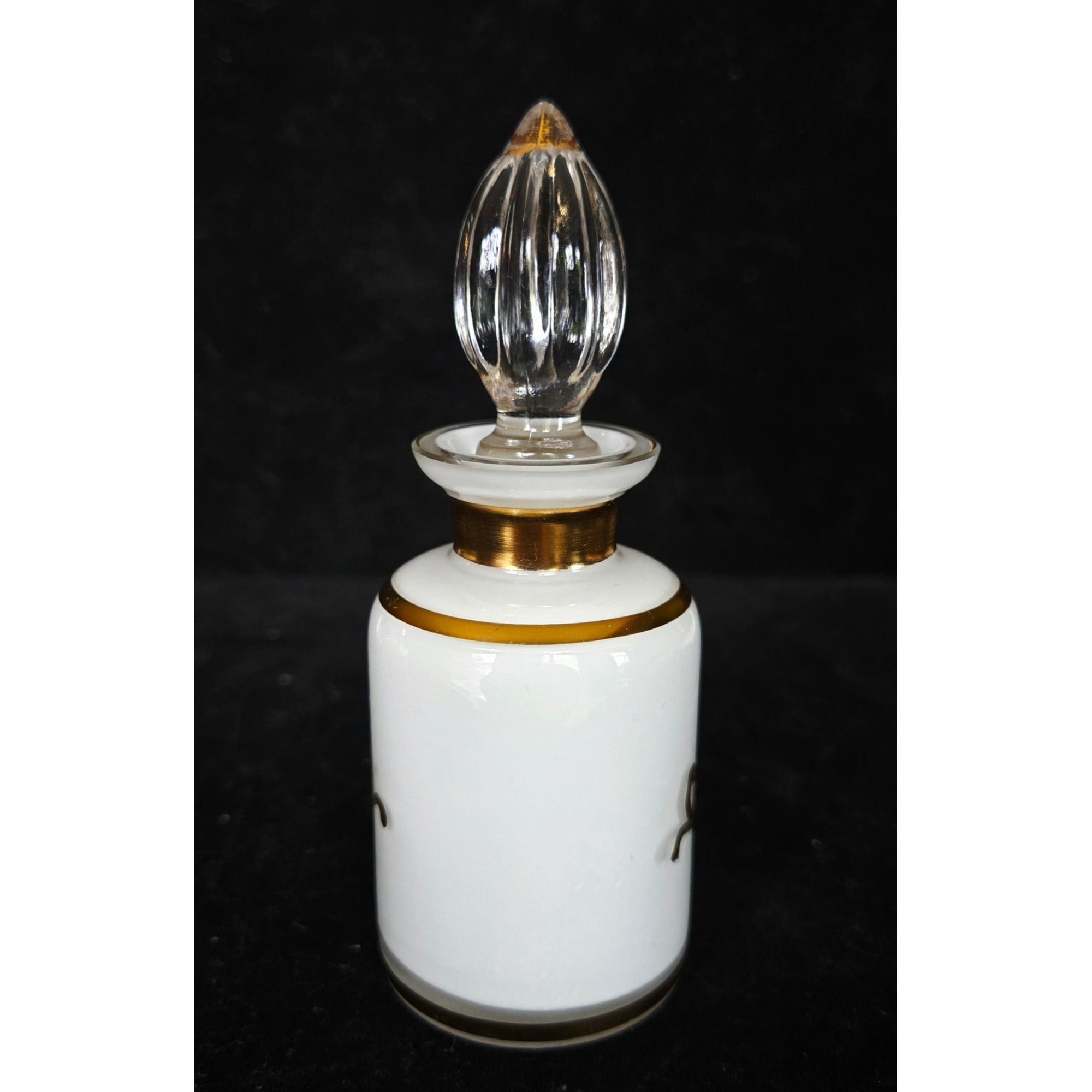 Ornate Vintage Glass Perfume Bottle With Gold Trim & Cameo Design Stopper
