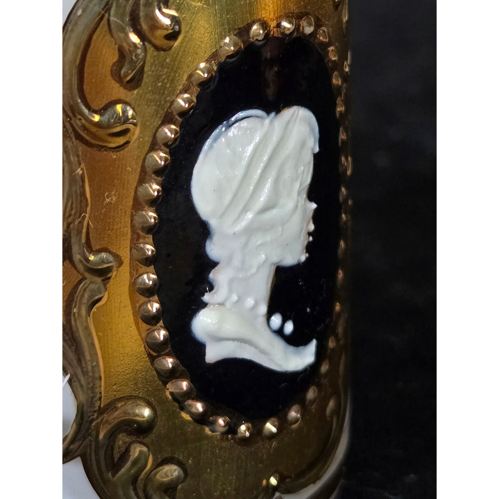 Ornate Vintage Glass Perfume Bottle With Gold Trim & Cameo Design Stopper