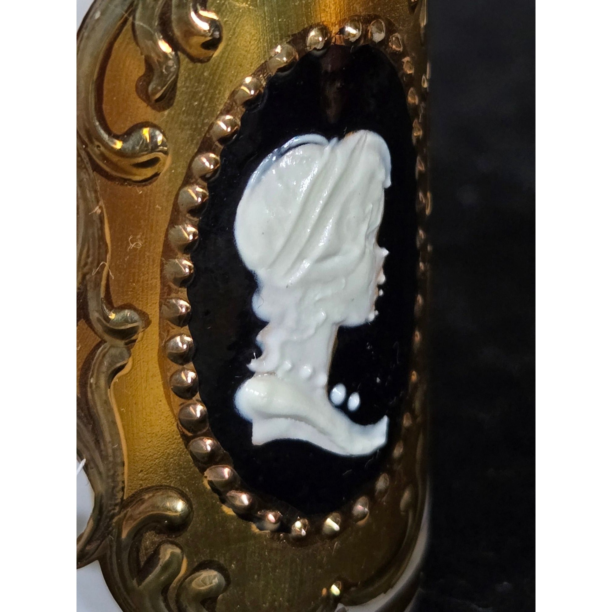 Ornate Vintage Glass Perfume Bottle With Gold Trim & Cameo Design Stopper