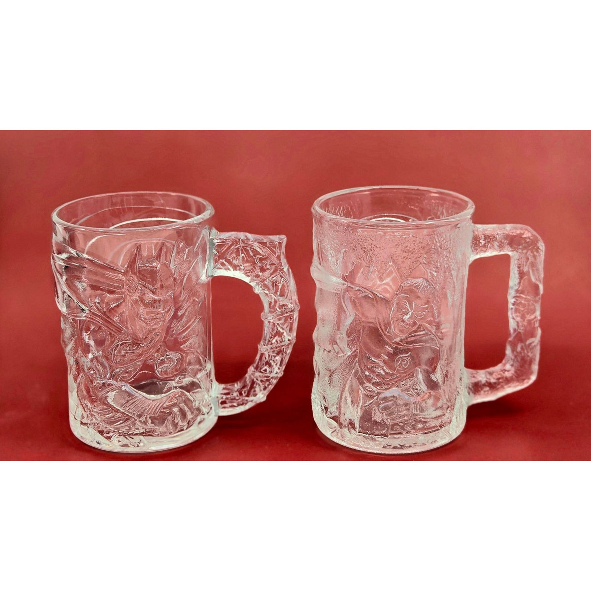 Mc Donalds Batman & Robin Glass Mugs Vintage Superhero Relief