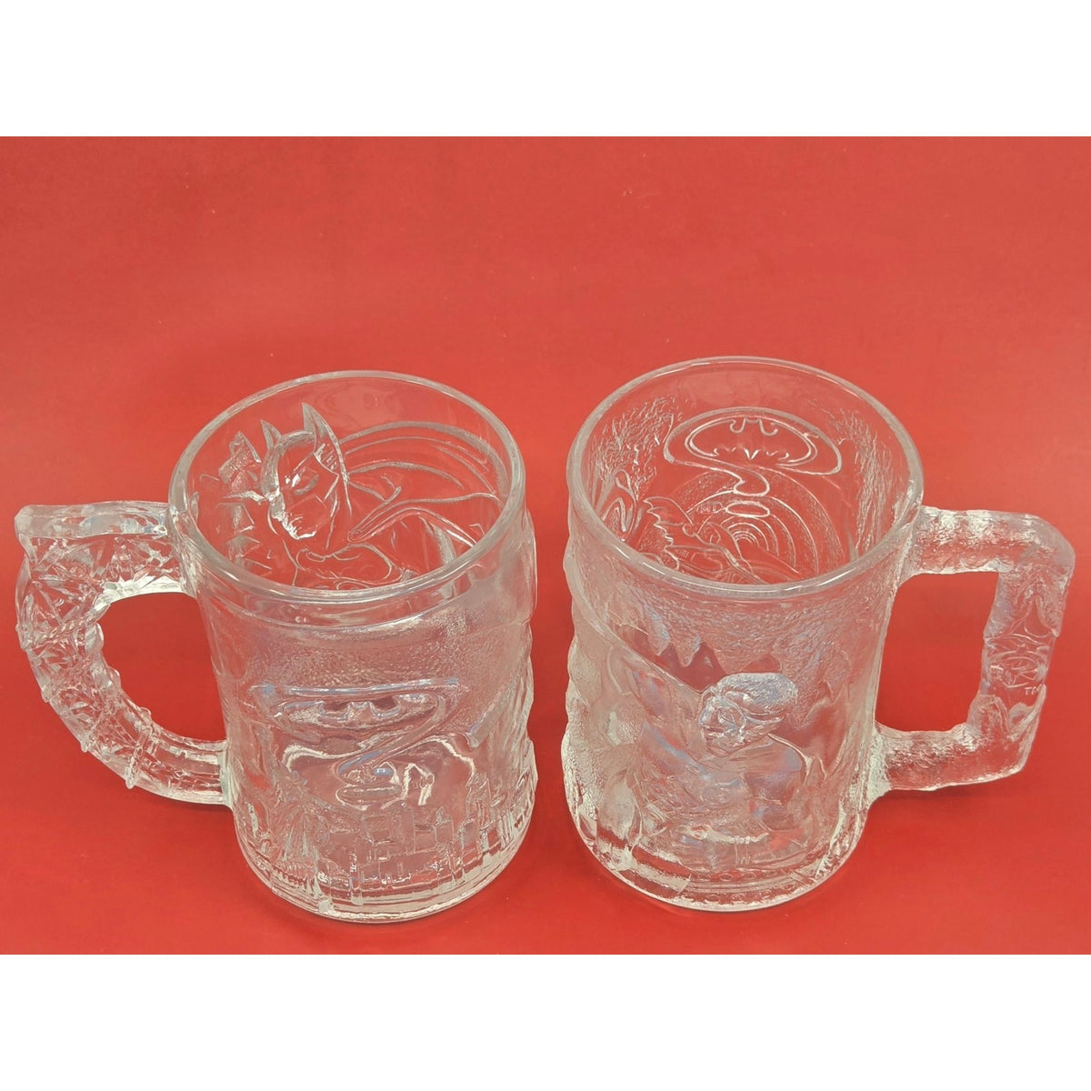 Mc Donalds Batman & Robin Glass Mugs Vintage Superhero Relief