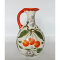 Erphila Pottery Pitcher with fruit, cherry florals , bright orange and Cream, Peasant Ware Czech, Bohemian