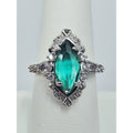 Vintage Ring Marquis Cut Teal Stone Ring w/Silver tone Band & Crystal Accent 7