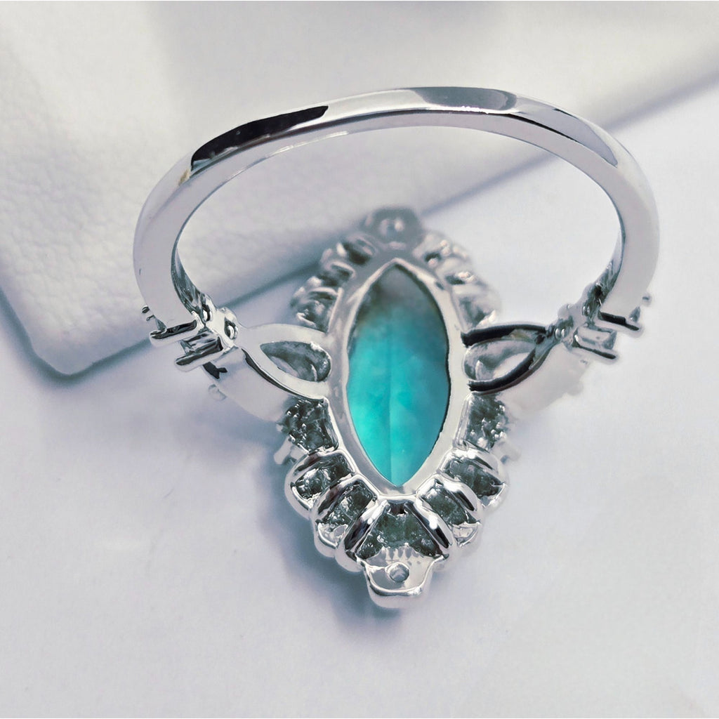 Vintage Ring Marquis Cut Teal Stone Ring w/Silver tone Band & Crystal Accent 7