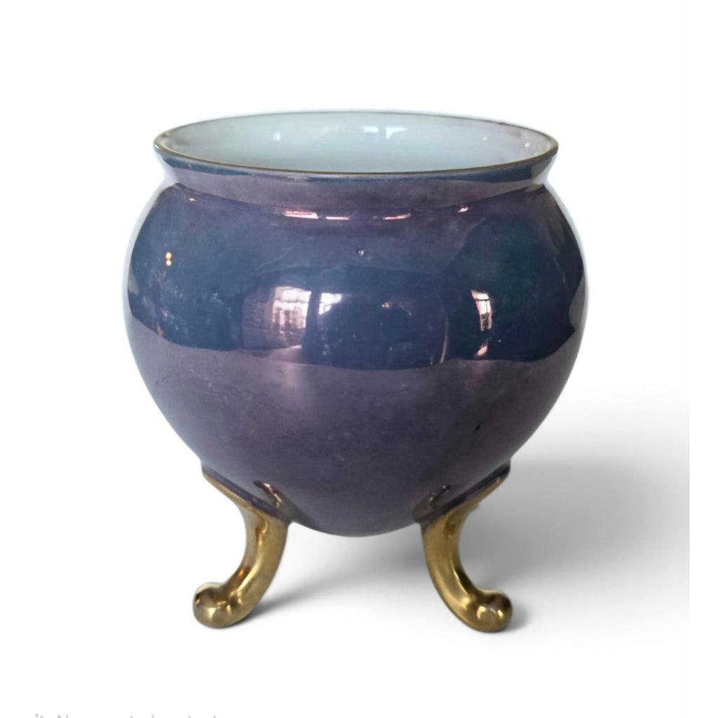 Czech Epiag Porcelain Urn Style Purple Lusterware Planter W/Gold Legs