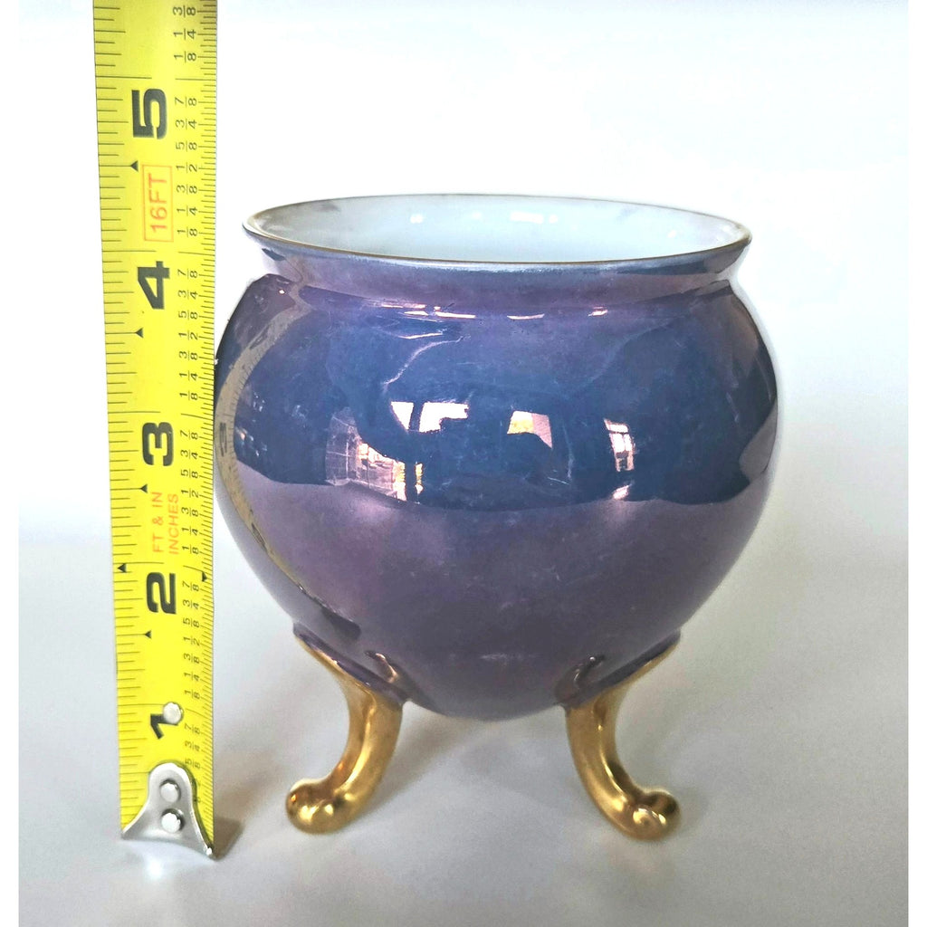 Czech Epiag Porcelain Urn Style Purple Lusterware Planter W/Gold Legs