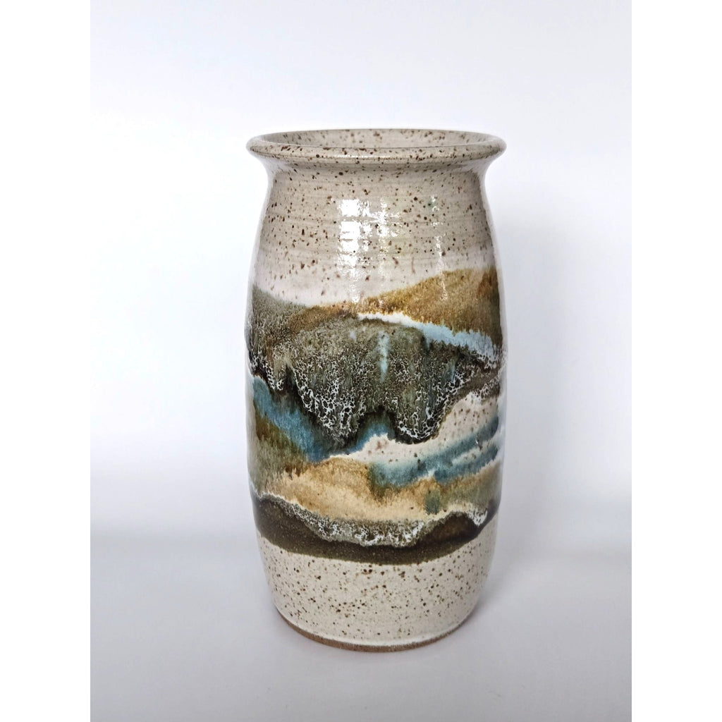 Mc Anallen Hand Thrown Pottery Vase, Natural variations Salt Glazed Speckled Vase USA, MICHIGAN