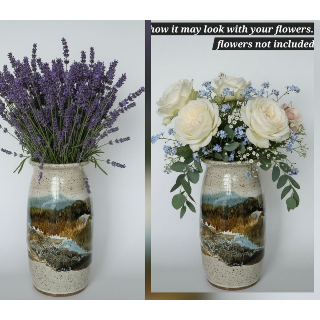 Mc Anallen Hand Thrown Pottery Vase, Natural variations Salt Glazed Speckled Vase USA, MICHIGAN
