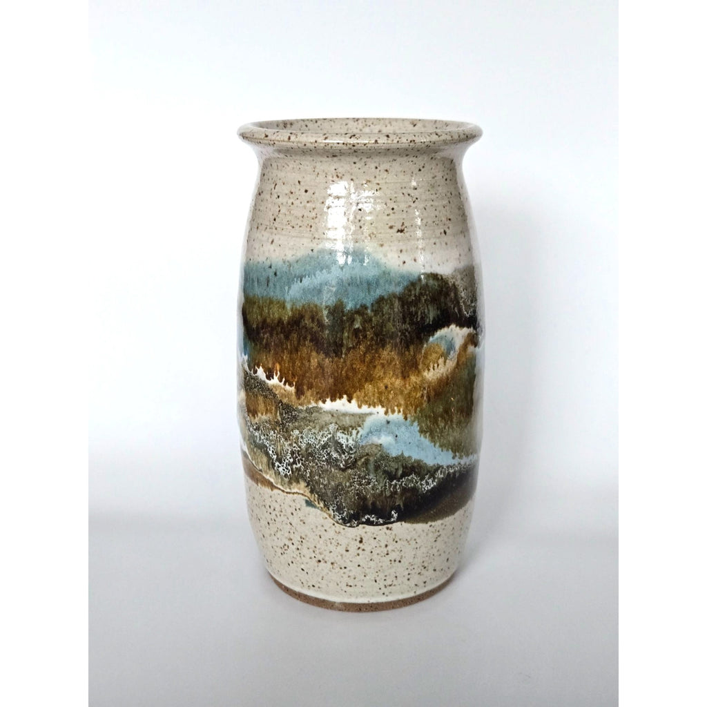 Mc Anallen Hand Thrown Pottery Vase, Natural variations Salt Glazed Speckled Vase USA, MICHIGAN