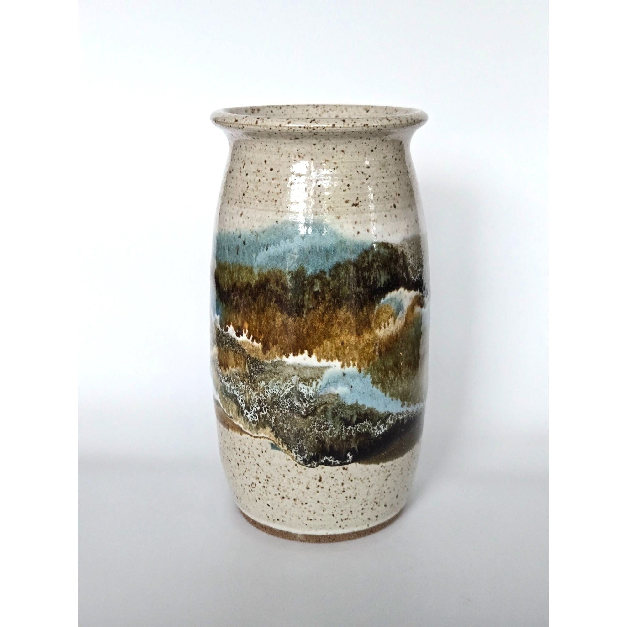 Mc Anallen Hand Thrown Pottery Vase, Natural variations Salt Glazed Speckled Vase USA, MICHIGAN
