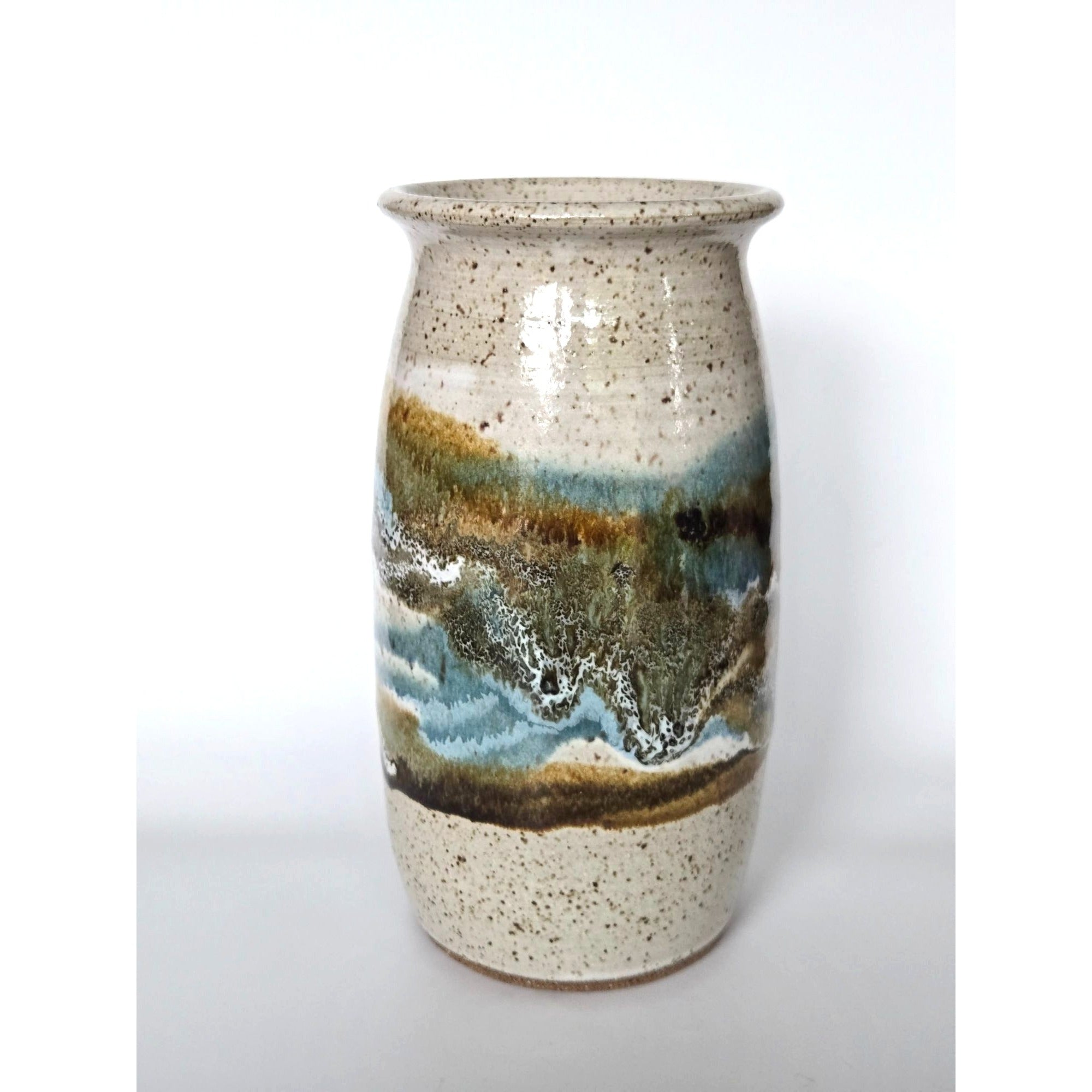 Mc Anallen Hand Thrown Pottery Vase, Natural variations Salt Glazed Speckled Vase USA, MICHIGAN