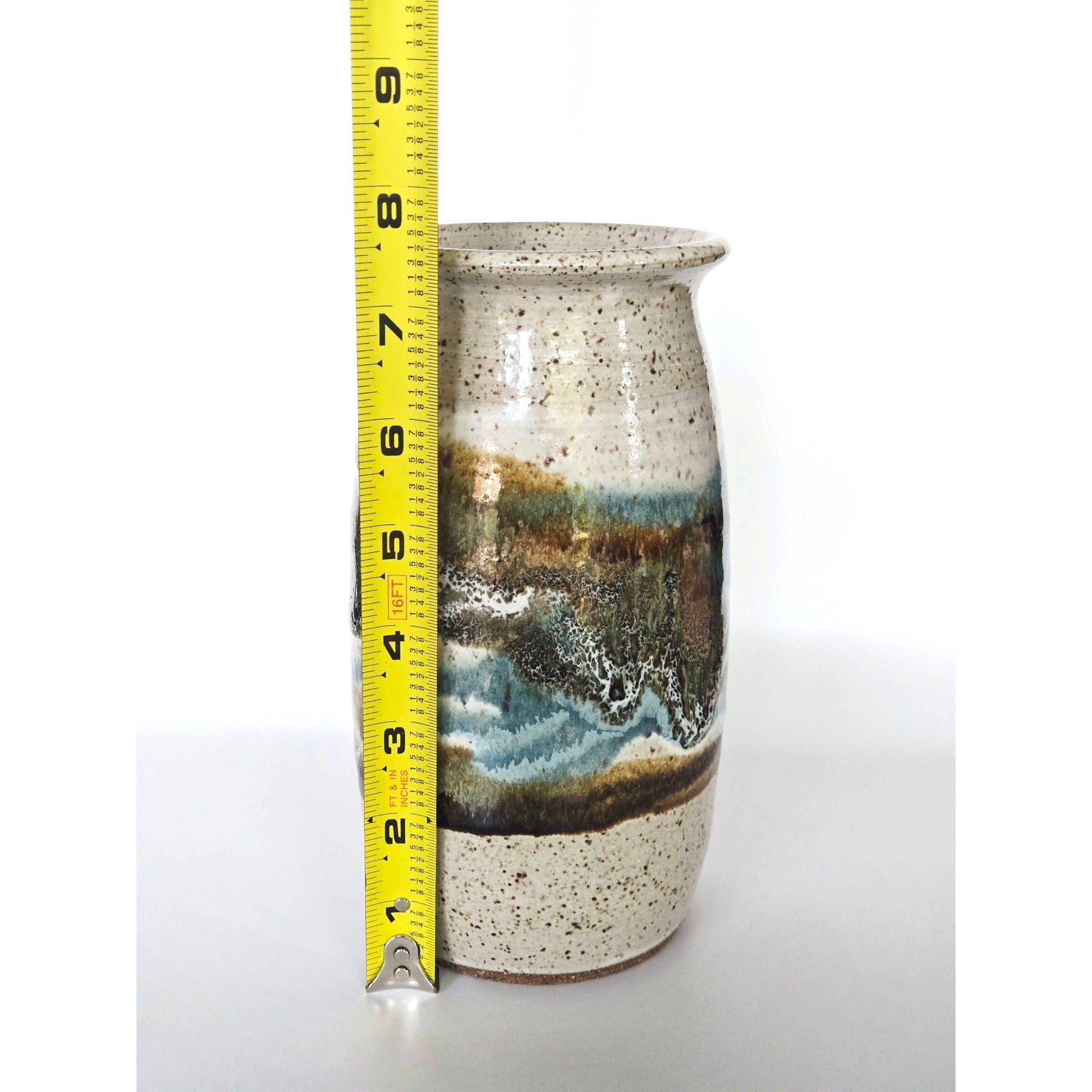 Mc Anallen Hand Thrown Pottery Vase, Natural variations Salt Glazed Speckled Vase USA, MICHIGAN