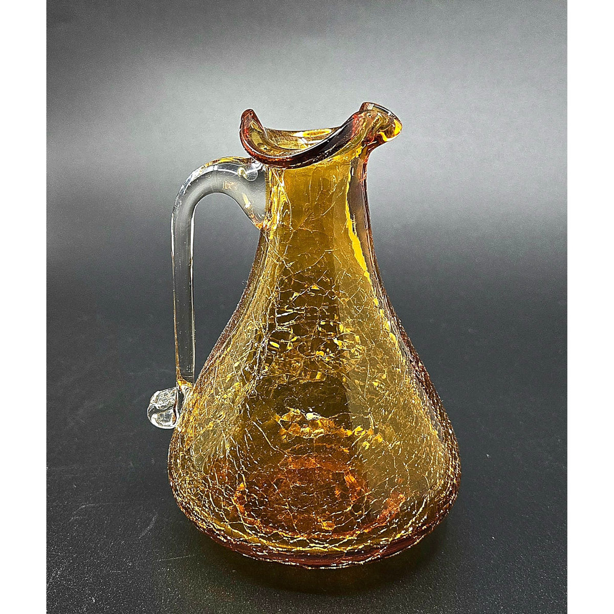Amber Cruet Crackle Glass Cruet Pilgrim Glass, USA 4.5 in